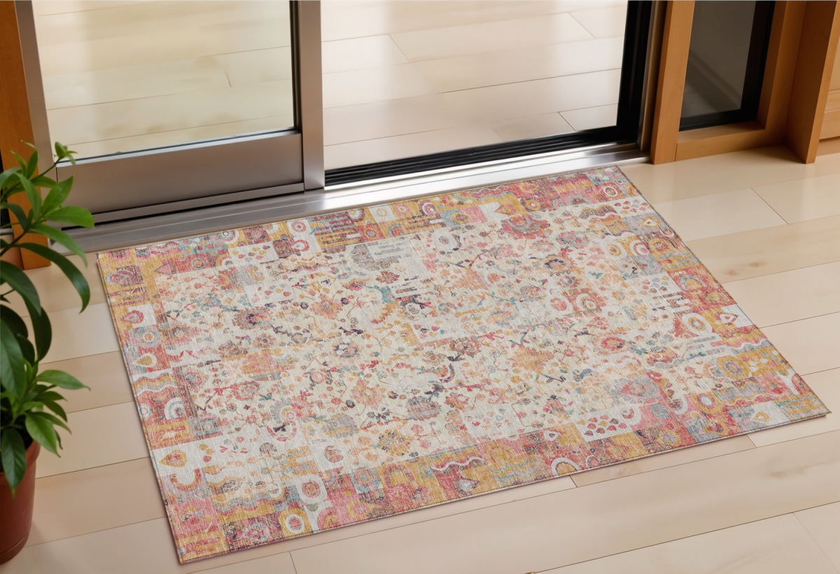 631431 3 x 5 ft. Pink & Ivory Patchwork Washable Indoor & Outdoor Rectangle Area Rug