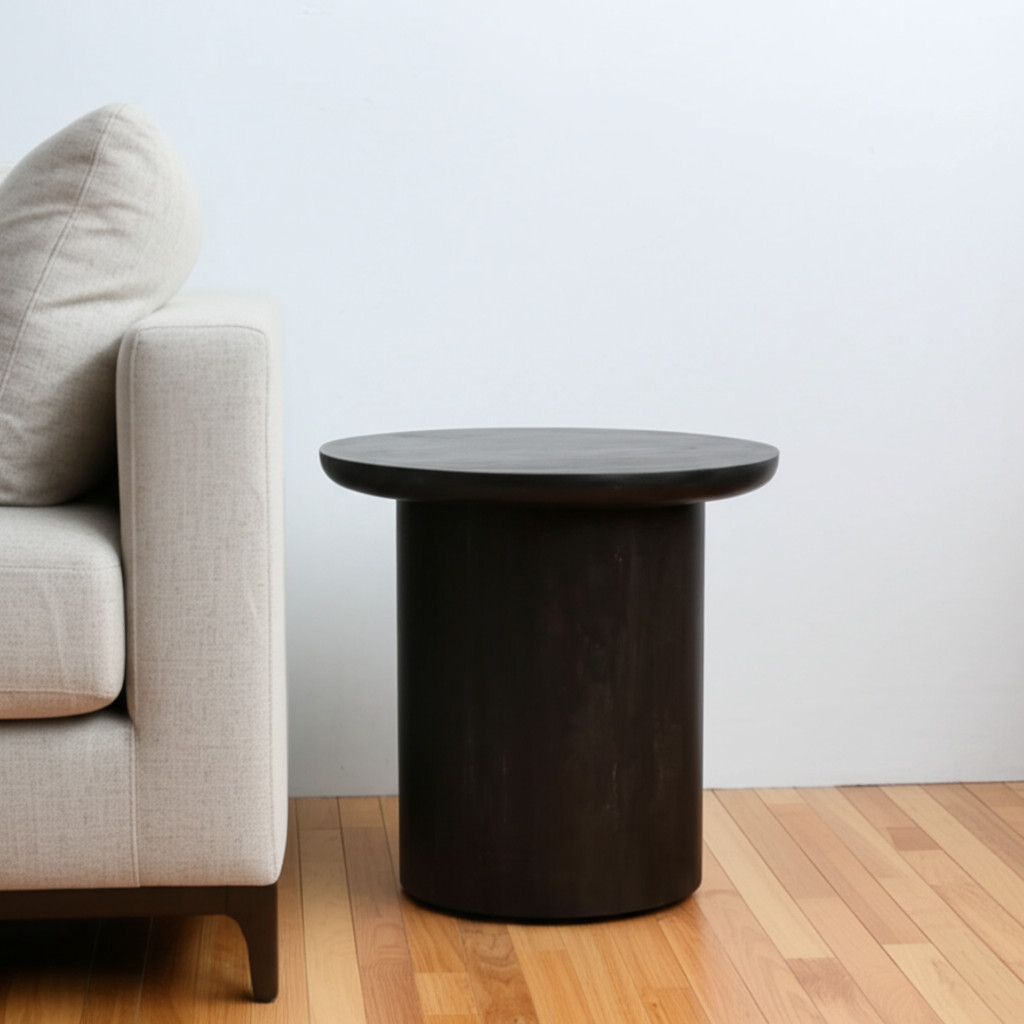 605351 24 x 24 x 24 in. Distressed Solid Wood Round Pedestal End Table, Dark Brown