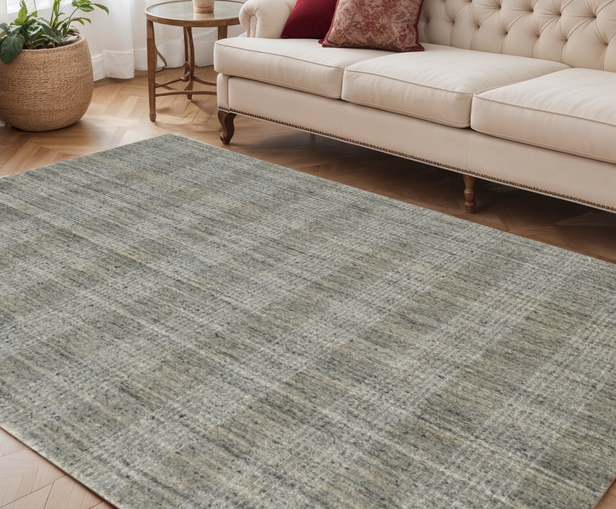 570477 5 x 8 ft. Gray & Beige Wool Plaid Hand Woven Rectangle Area Rug