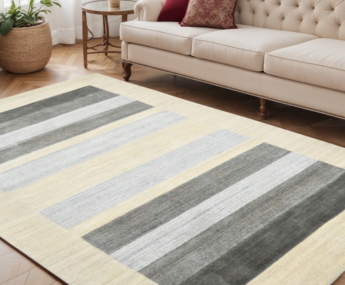 570694 5 x 8 ft. Ivory & Gray Wool Striped Hand Woven Rectangle Area Rug