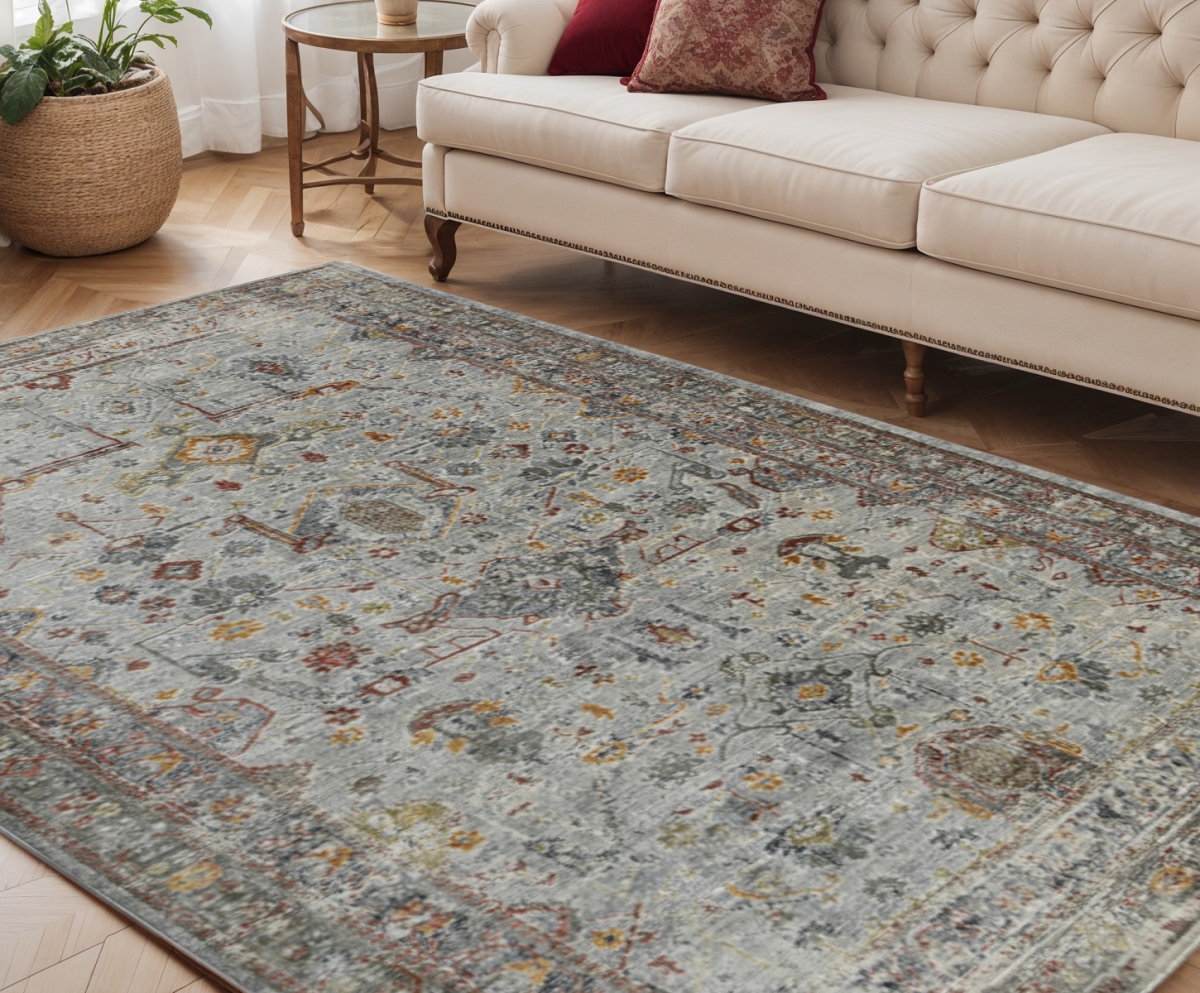 570837 5 x 8 ft. Gray Rust & Brown Medallion Rectangle Area Rug