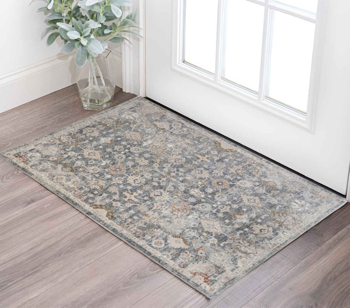 570863 2 x 3 ft. Dark Gray Ivory & Brown Medallion Rectangle Area Rug