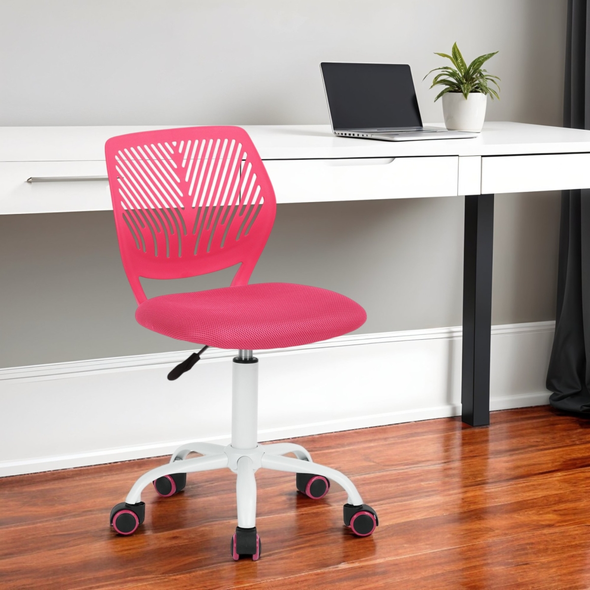 568066 Pink & White Adjustable Height Swivel Rolling Office Chair