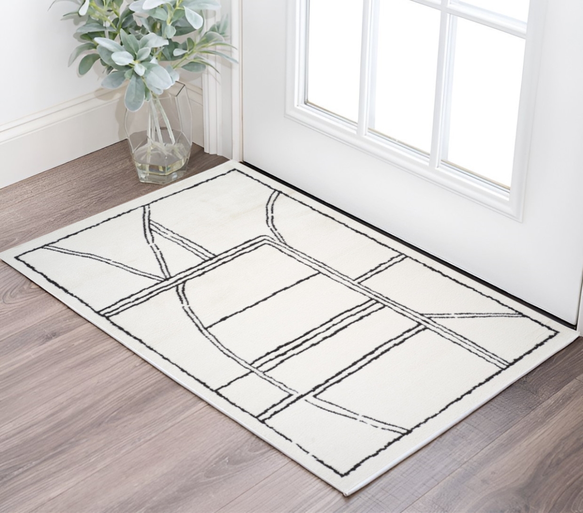 571153 2 x 3 ft. Ivory & Black Geometric Rectangle Area Rug