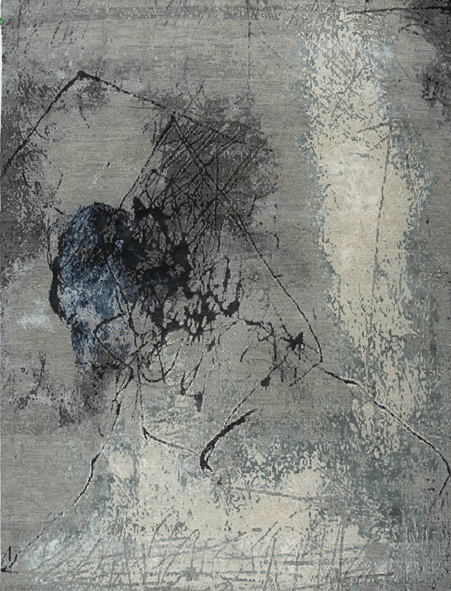 569472 8 x 10 ft. Blue Abstract Hand Knotted Rectangle Area Rug