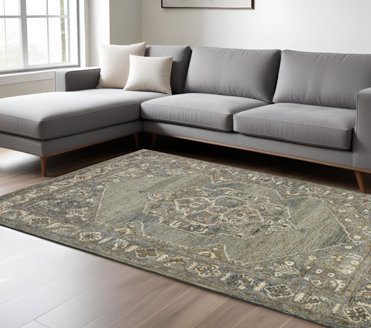 570578 8 x 10 ft. Ivory Brown & Gray Wool Oriental Hand Tufted Rectangle Area Rug