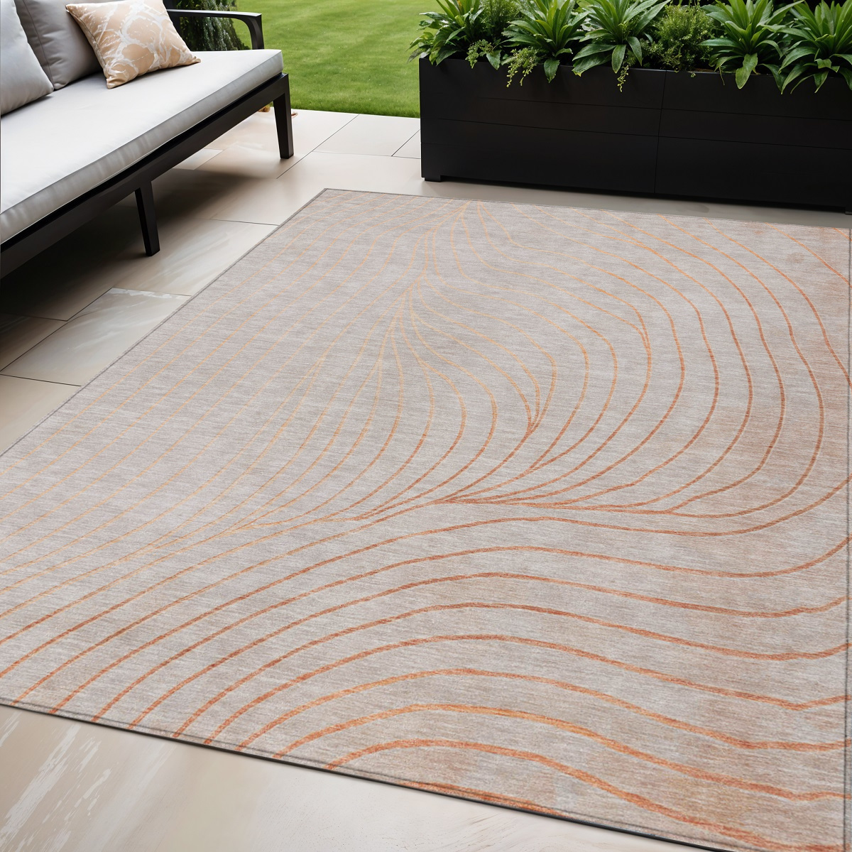 631762 5 x 8 ft. Copper & Silver Abstract Washable Indoor & Outdoor Rectangle Area Rug