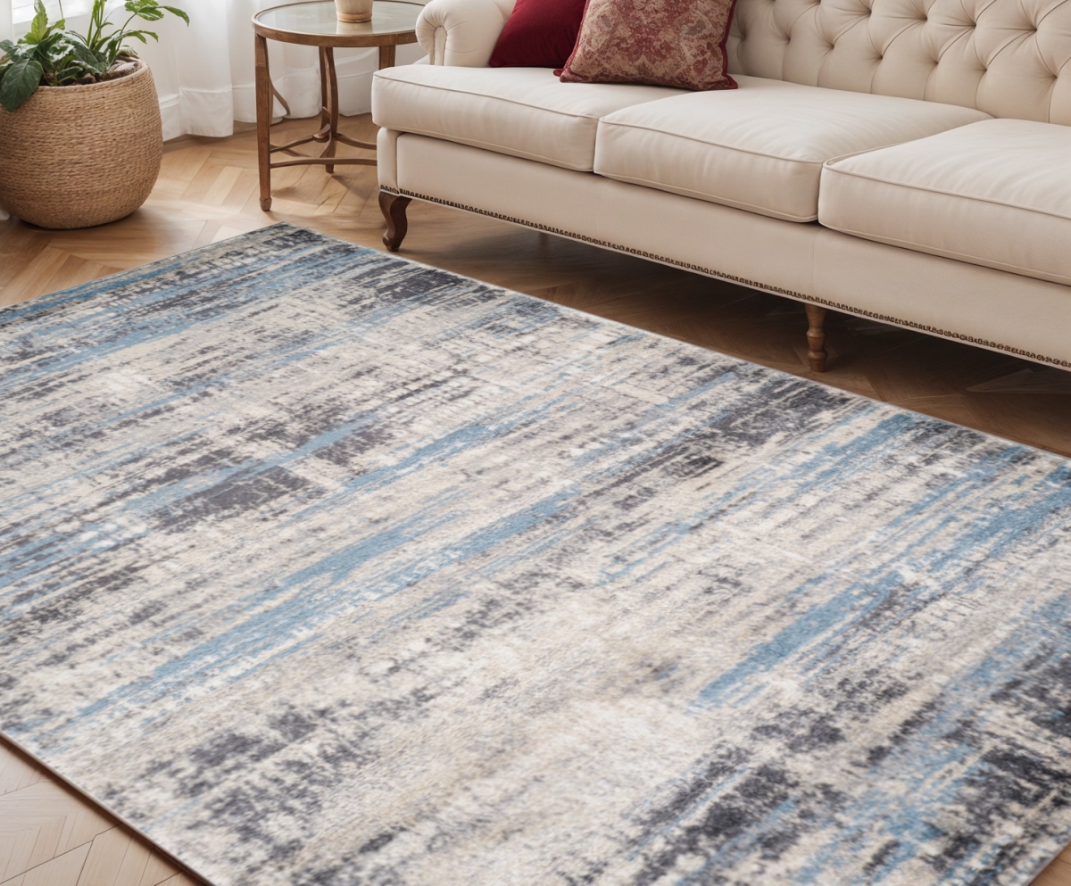 570988 5 x 8 ft. Blue Gray & Ivory Abstract Rectangle Area Rug