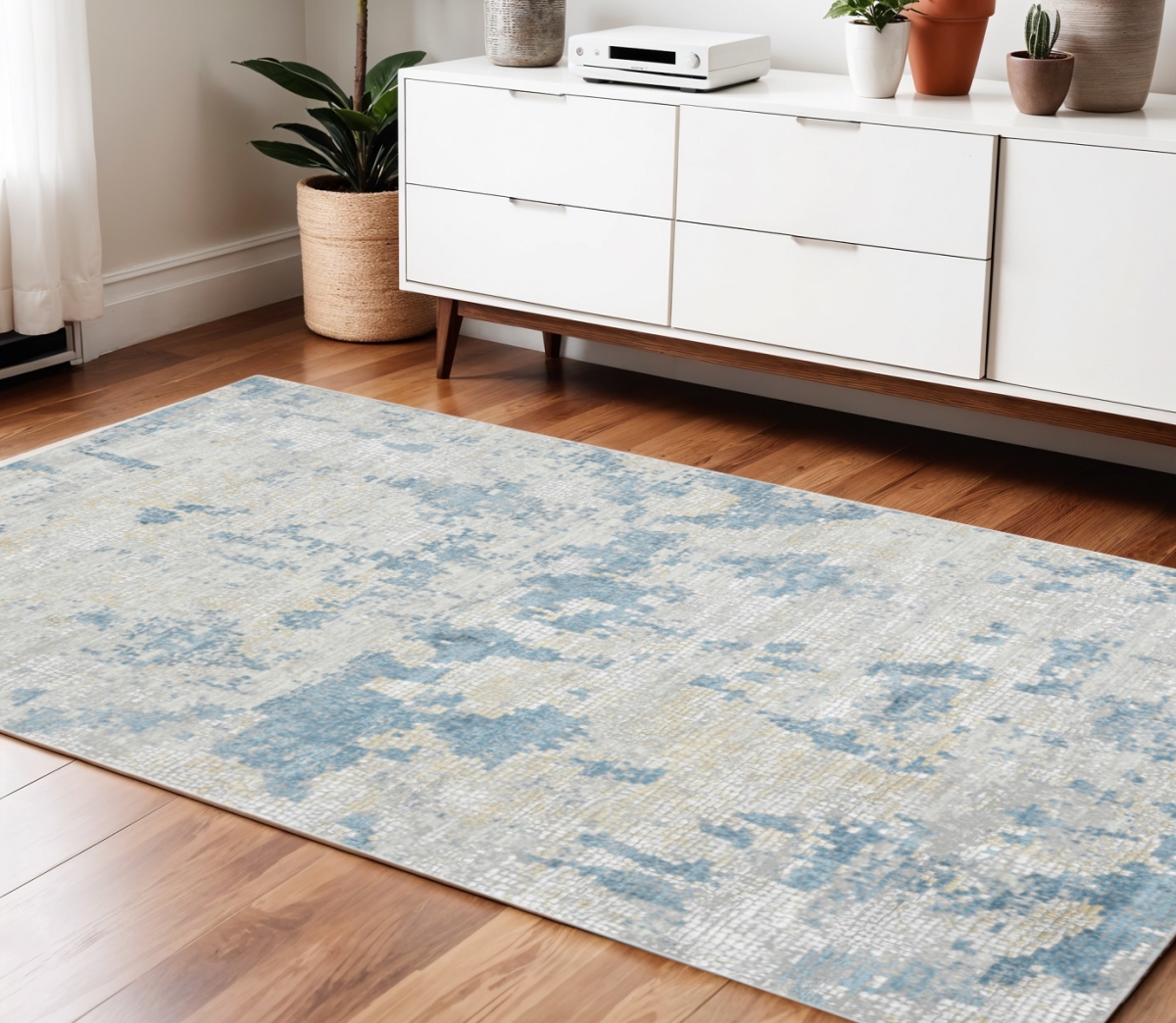 570876 4 x 6 ft. Ivory & Sky Blue Abstract Rectangle Area Rug