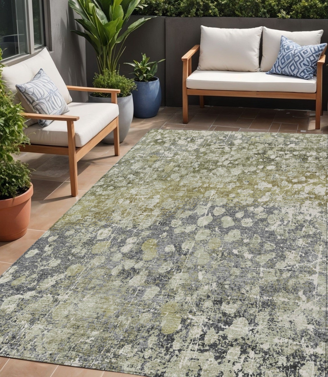 631952 5 x 8 ft. Olive Green & Gray Abstract Washable Indoor & Outdoor Rectangle Area Rug