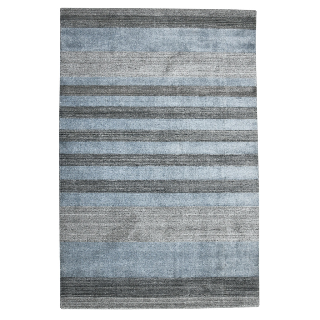 570683 5 x 8 ft. Gray & Light Blue Wool Striped Hand Woven Rectangle Area Rug