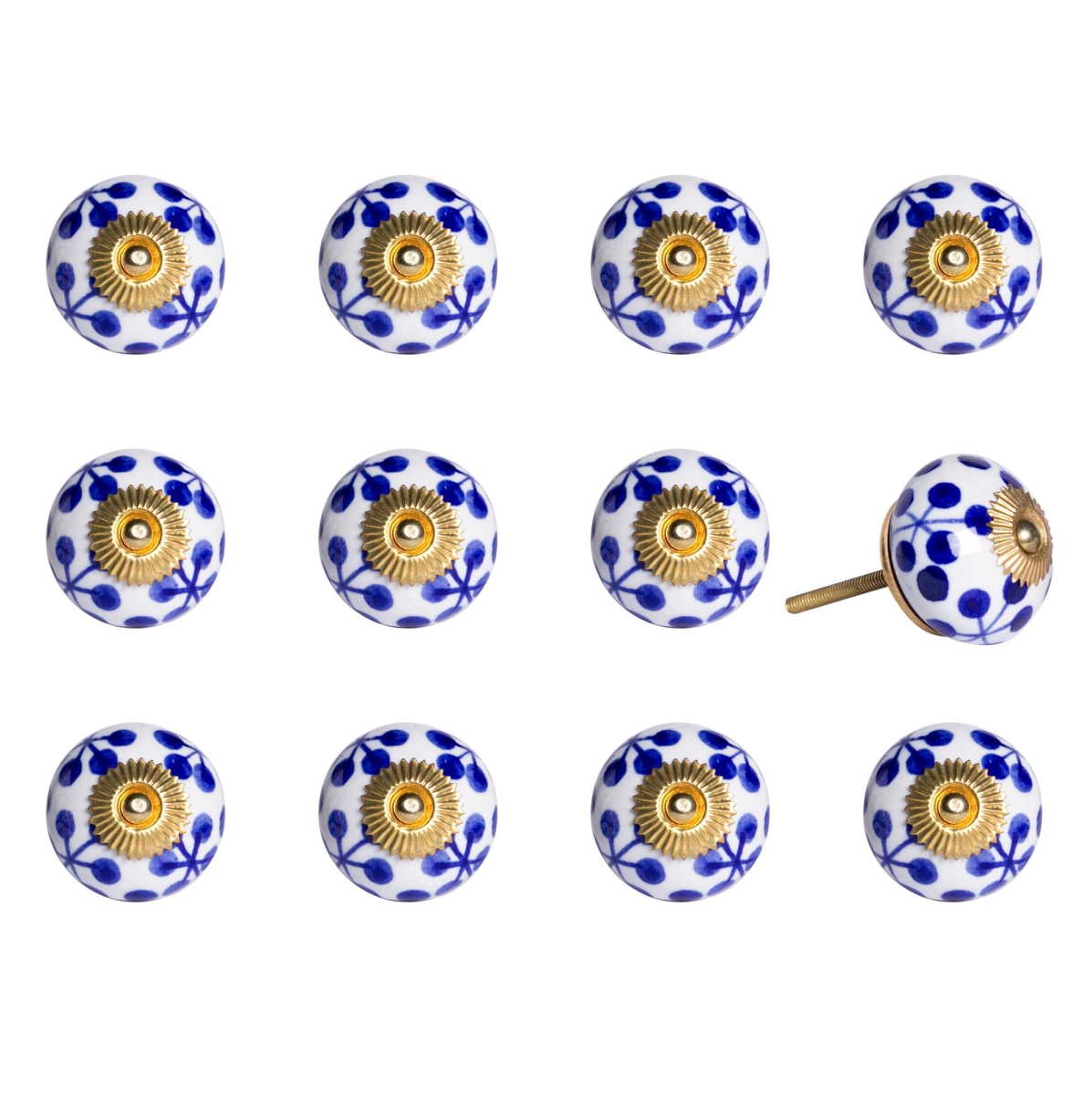 HomeRoots White/Black/Yellow Ceramic/Metal 1.5" X 1.5" X 1.5" Multi-Color 12 Pack Knob-It K000009