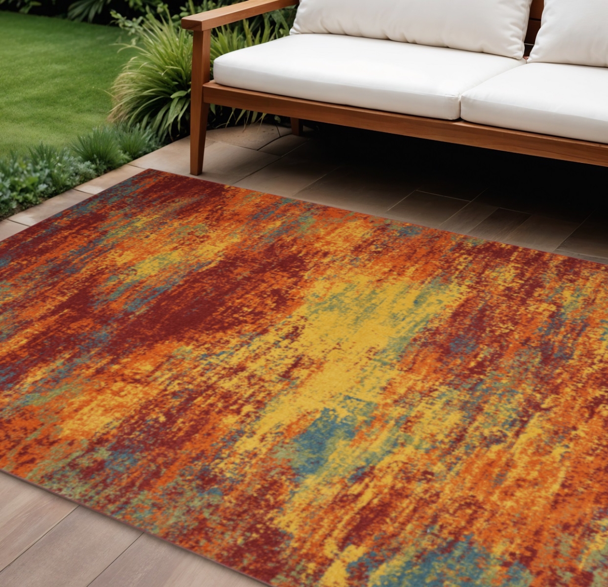 573239 10 x 14 ft. Flame Abstract Indoor & Outdoor Rectangle Area Rug