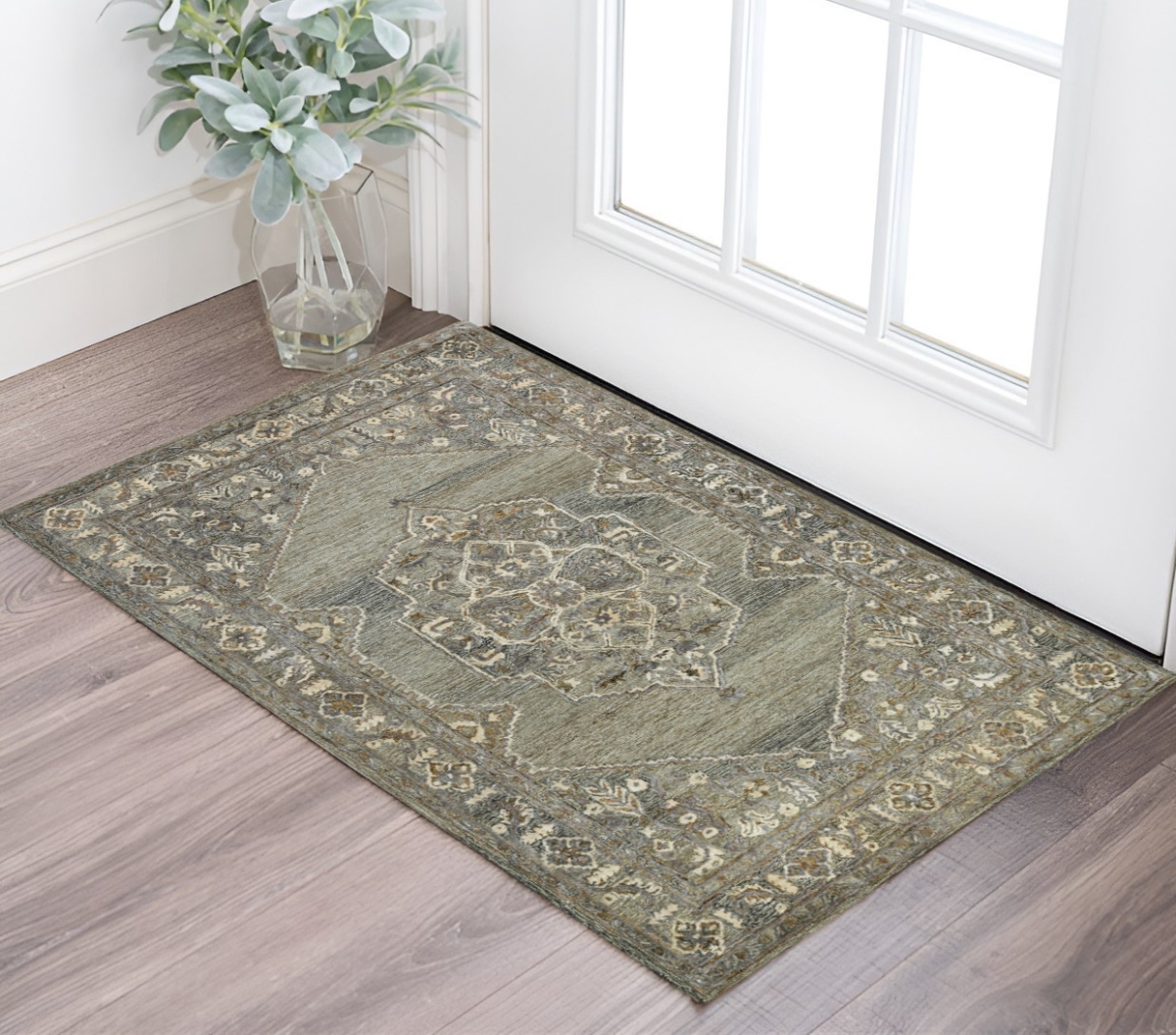 570575 2 x 3 ft. Ivory, Brown & Gray Wool Oriental Hand Tufted Rectangle Area Rug