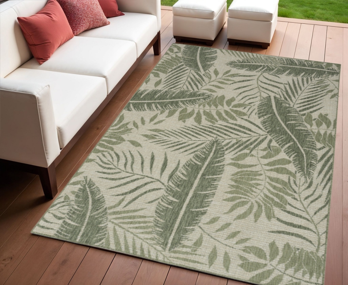552519 4 x 6 ft. Ivory & Green Palm Leaf Indoor & Outdoor Rectangle Area Rug