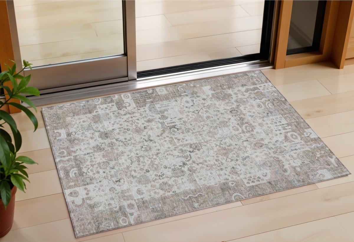 631437 3 x 5 ft. Taupe & Ivory Patchwork Washable Indoor & Outdoor Rectangle Area Rug