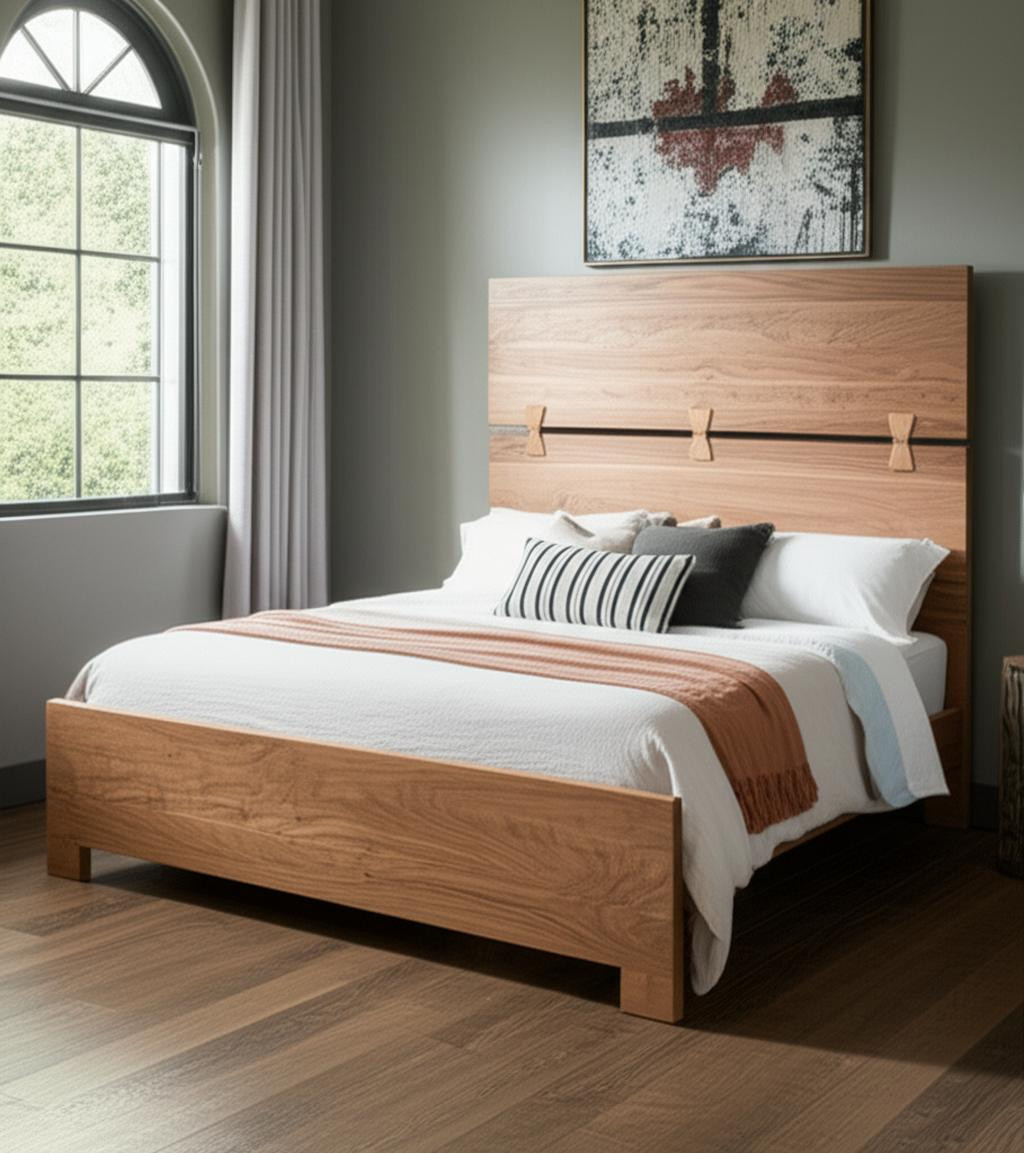 604631 Brown Live Edge Bow Joint Solid Wood Queen Bed Frame
