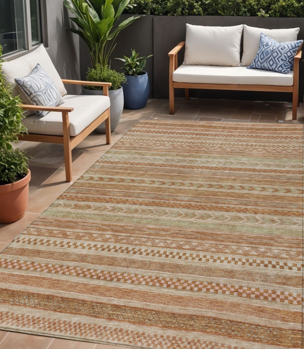 615387 5 x 8 ft. Terra Cotta & Rust Striped Washable Indoor & Outdoor Rectangle Area Rug