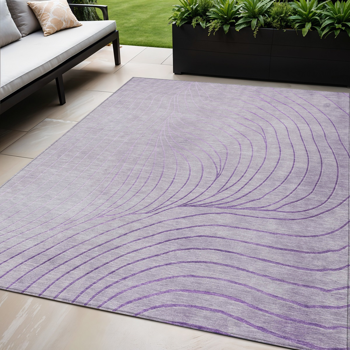 631774 5 x 8 ft. Lavender & Silver Abstract Washable Indoor & Outdoor Rectangle Area Rug