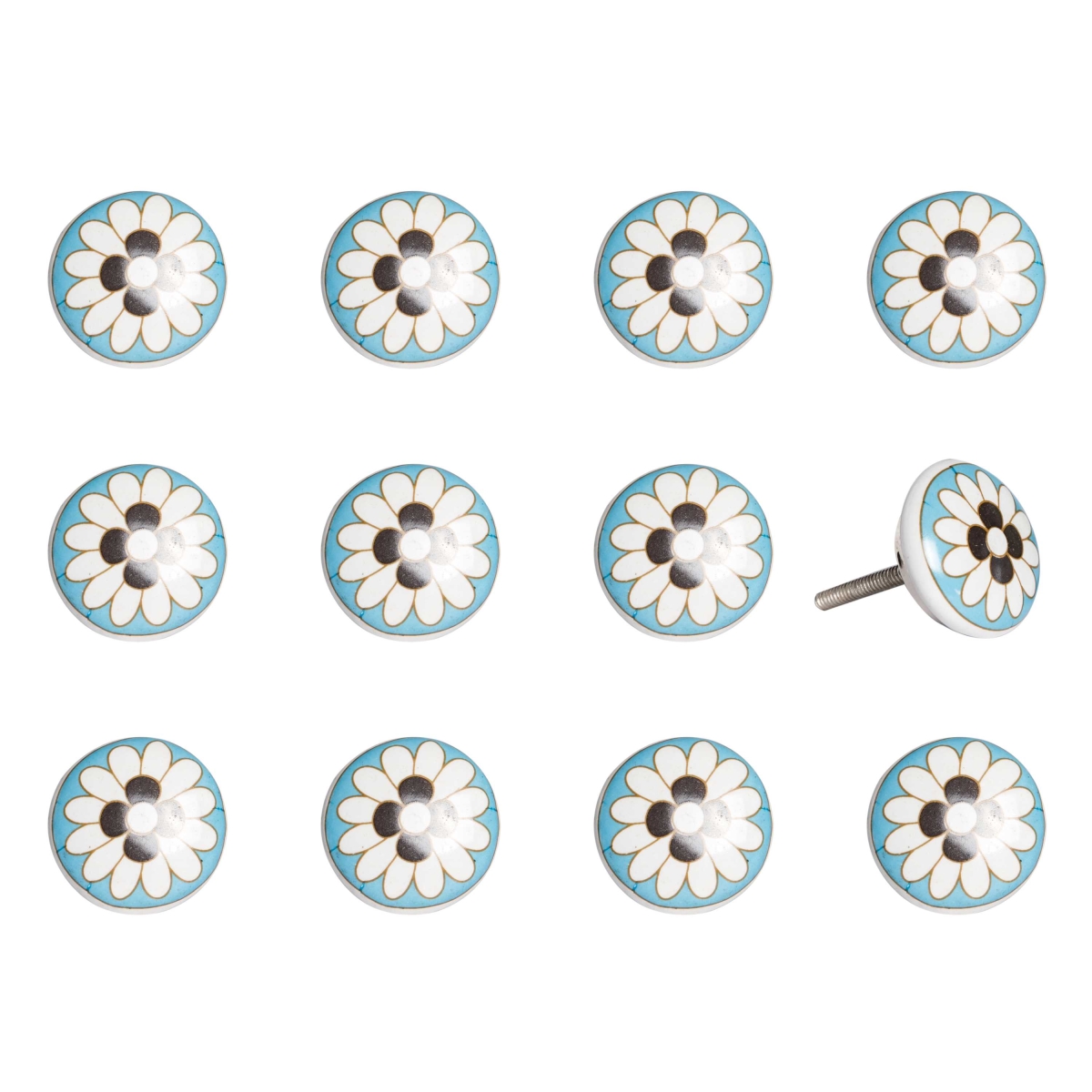 K000021 Knob It - White, Black & Sky Blue - Pack of 12