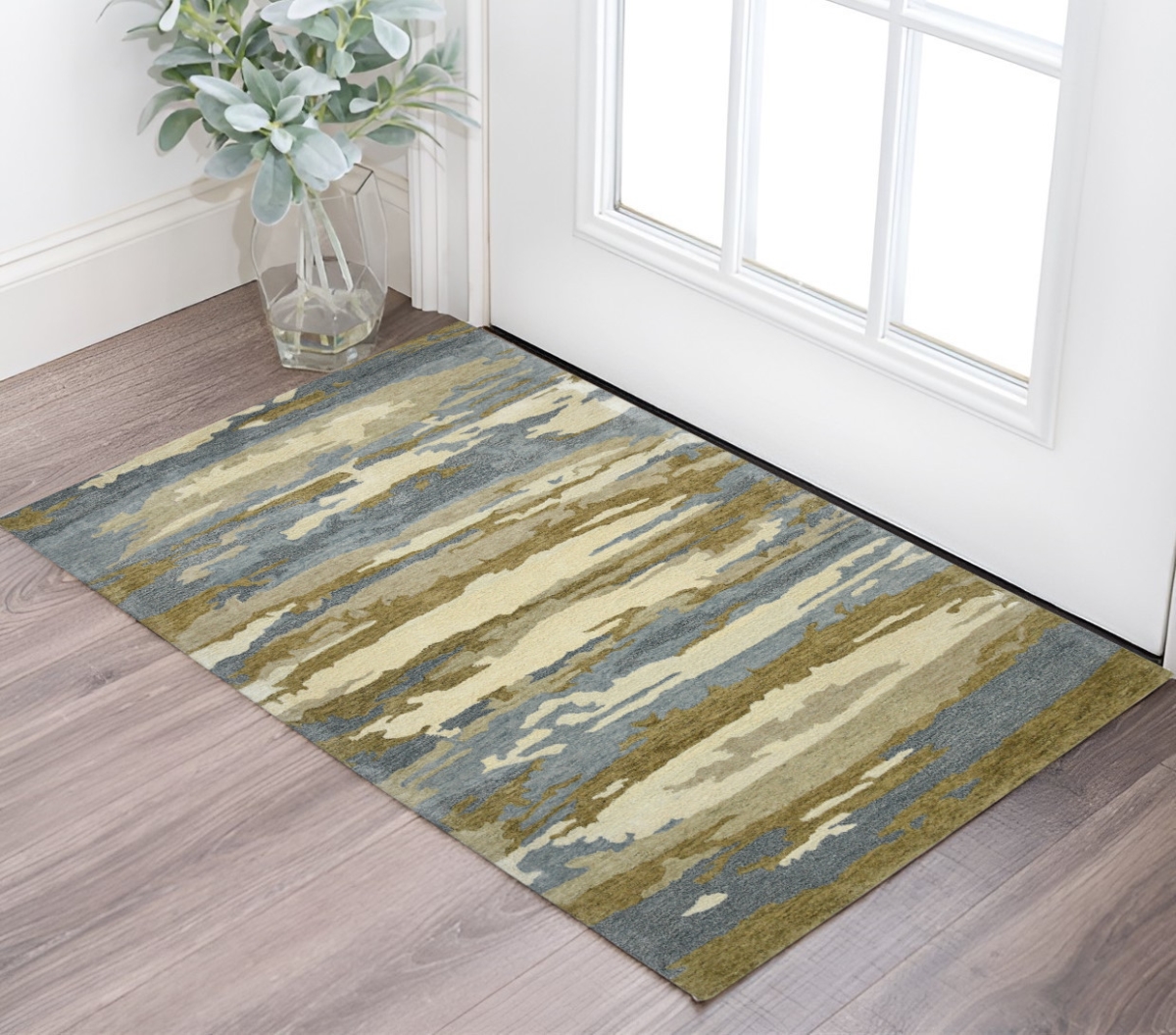 570760 2 ft. x 3 ft. Light Blue Ivory & Brown Wool Abstract Hand Tufted Area Rug