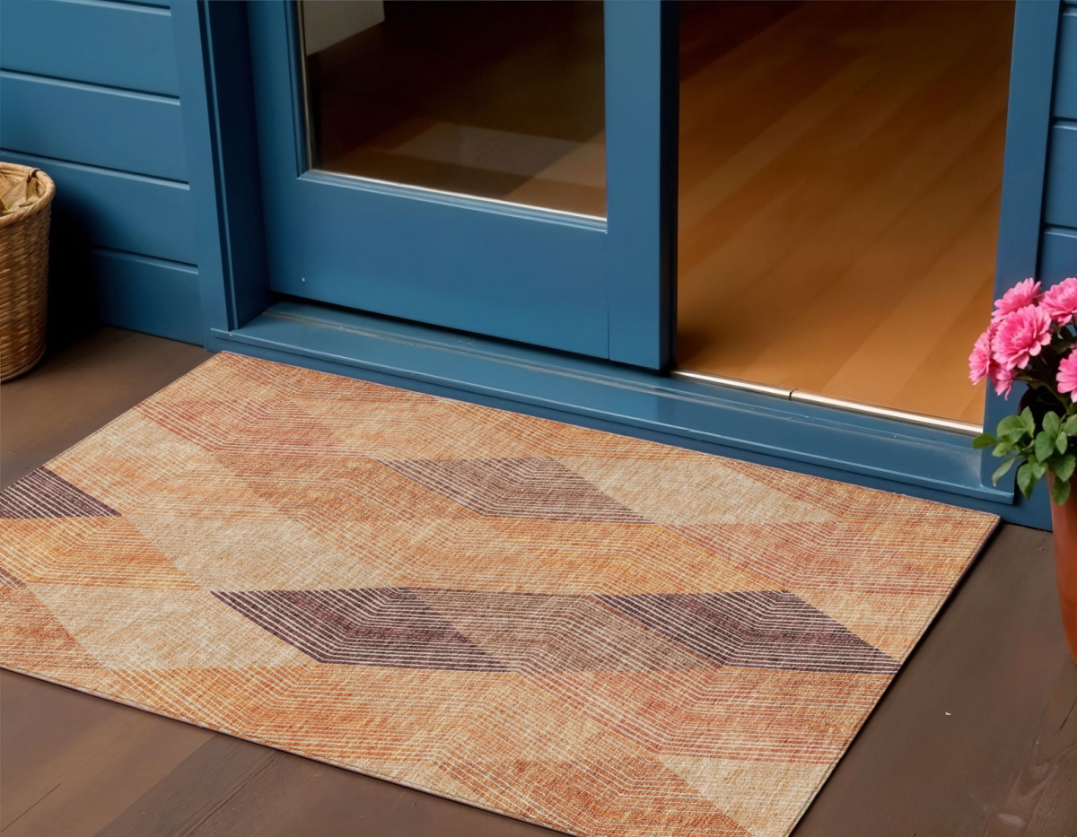 613717 3 x 5 ft. Orange Peach & Ruby Red Argyle Washable Indoor & Outdoor Rectangle Area Rug