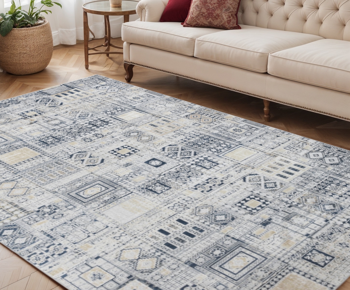 570907 5 x 8 ft. Ivory Black & Gold Ikat Rectangle Area Rug