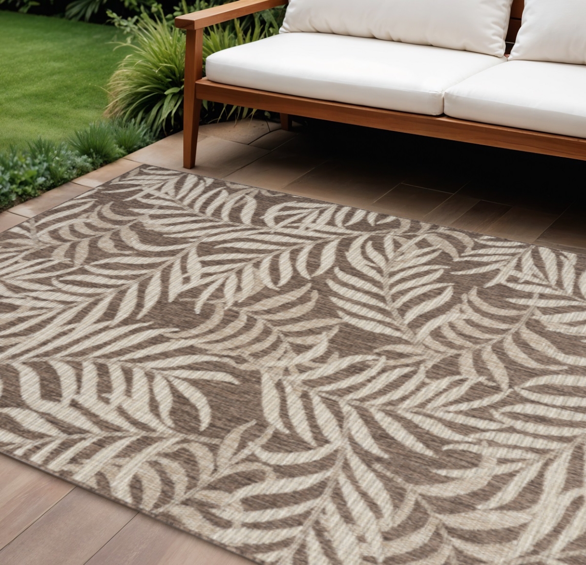 551367 9 x 12 ft. Brown & Ivory Palm Leaf Indoor & Outdoor Rectangle Area Rug