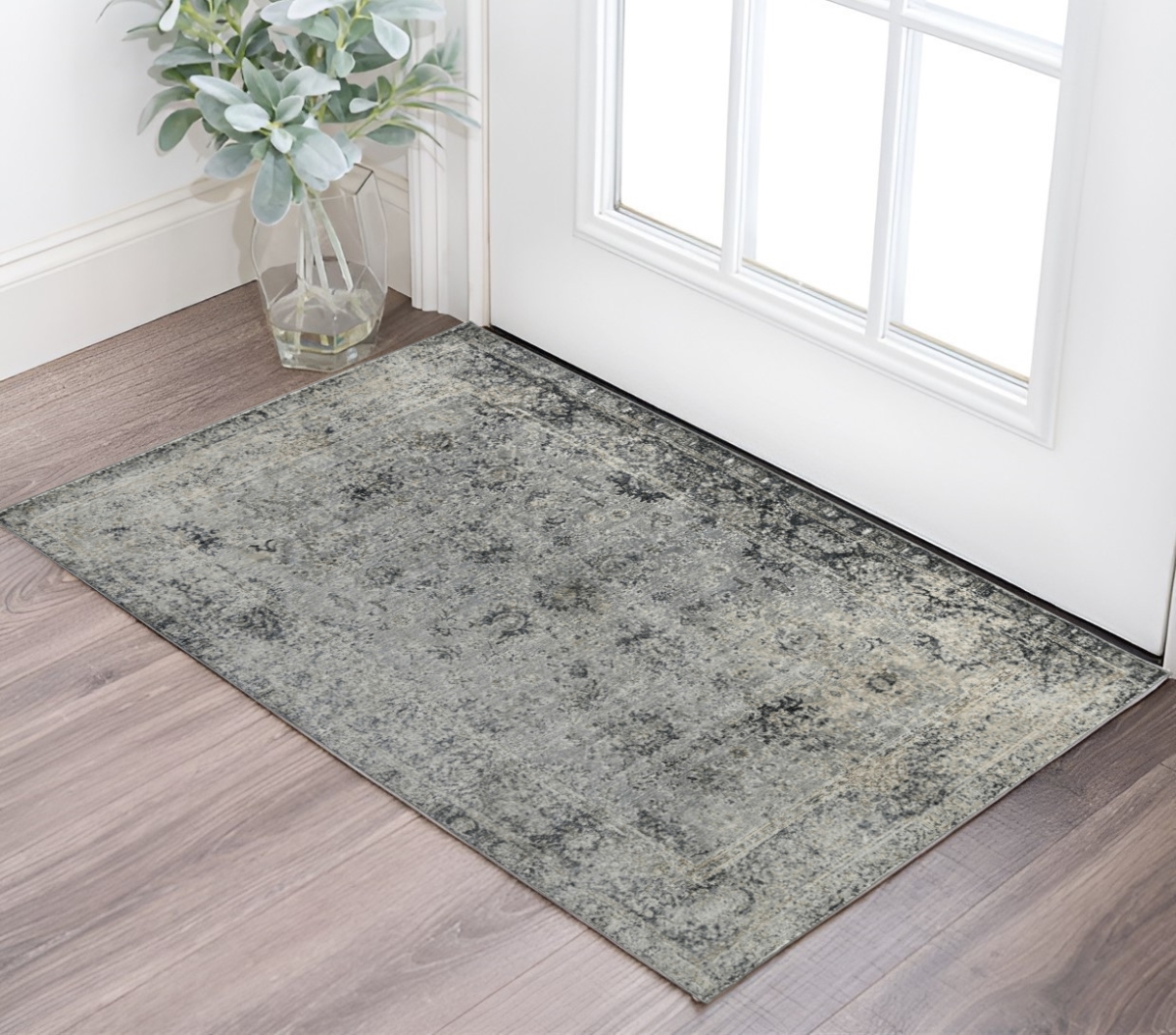 570814 2 x 3 ft. Gray & Black Floral Medallion Rectangle Area Rug