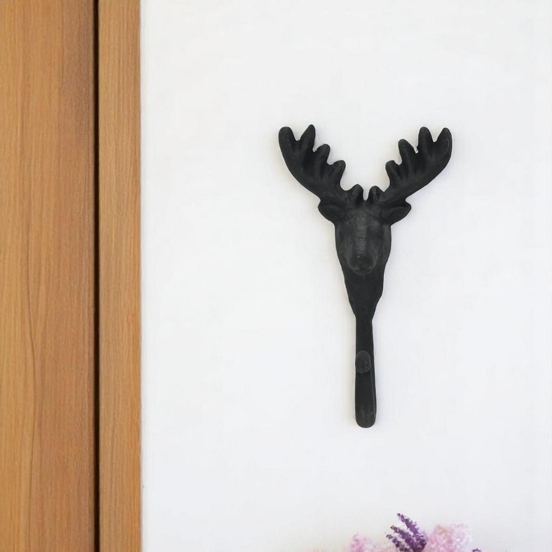 612085 3 in. Black Cast Iron Deer Stag Wall Hook