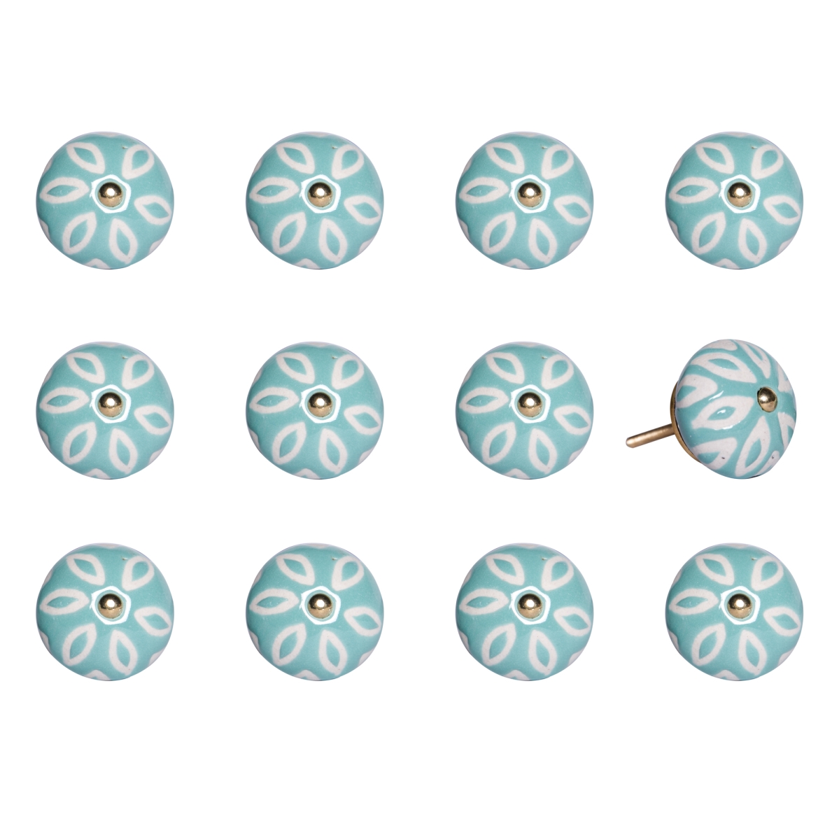 K000033 Knob It - Turquoise, White & Gold - Pack of 12