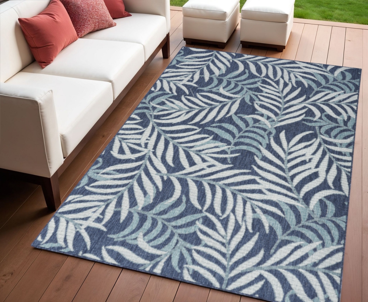552514 4 x 6 ft. Navy Blue Sky Blue & Ivory Palm Leaf Indoor & Outdoor Rectangle Area Rug