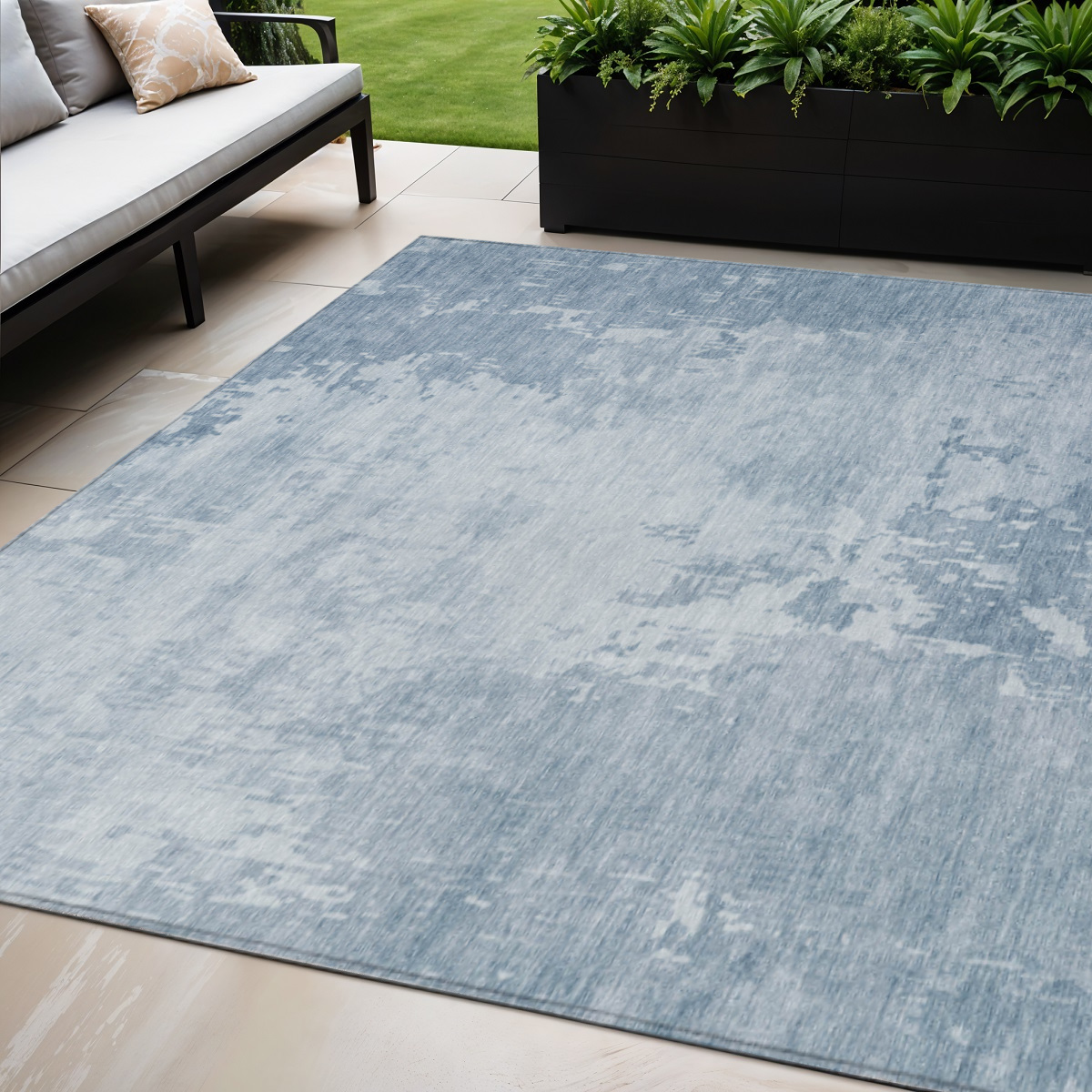 608251 5 x 8 ft. Sky Blue Abstract Washable Indoor & Outdoor Rectangle Area Rug