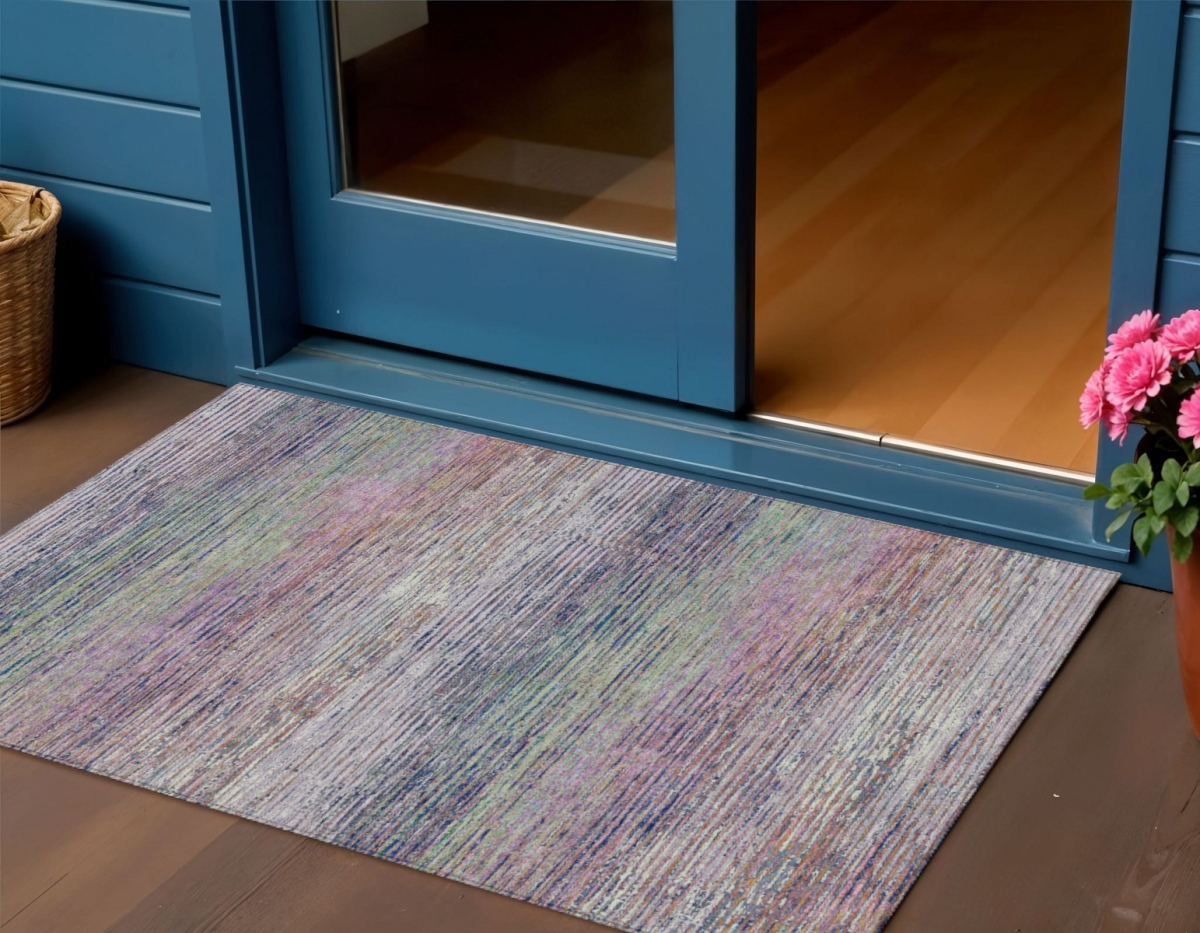 608455 3 x 5 ft. Blush Striped Washable Indoor & Outdoor Rectangle Area Rug