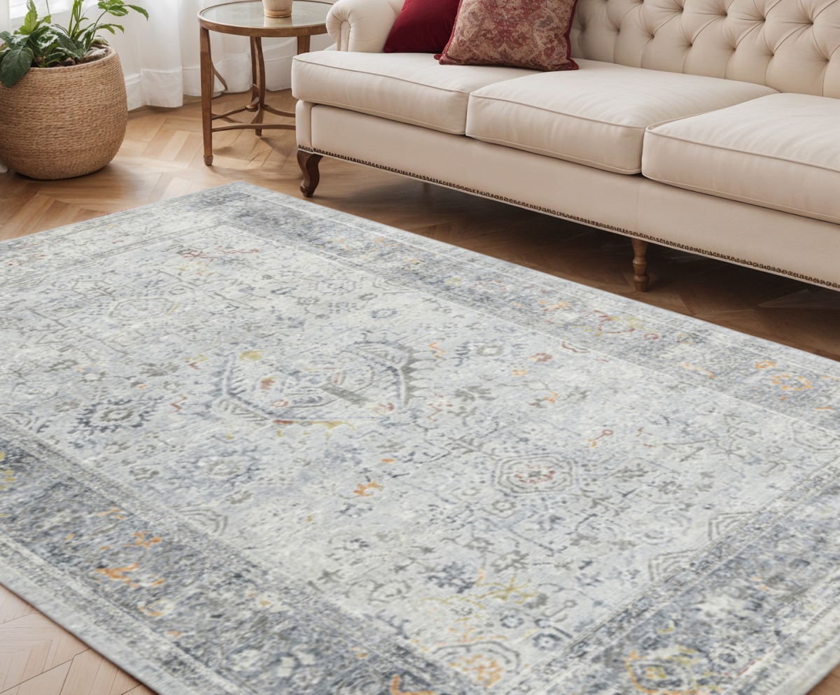 570823 5 x 8 ft. Gray Silver & Rust Medallion Rectangle Area Rug