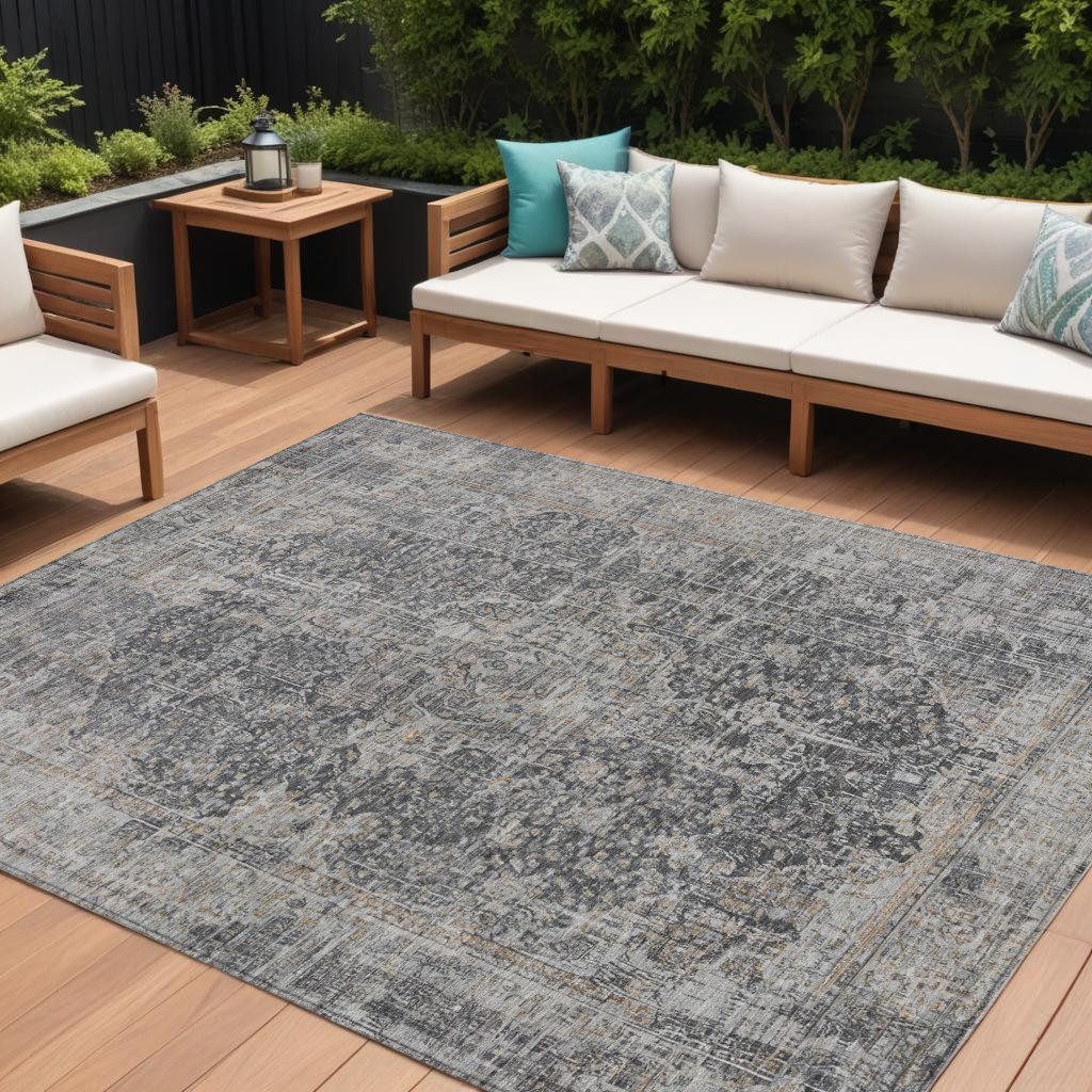 616608 9 x 12 ft. Charcoal & Silver Abstract Washable Indoor & Outdoor Rectangle Area Rug