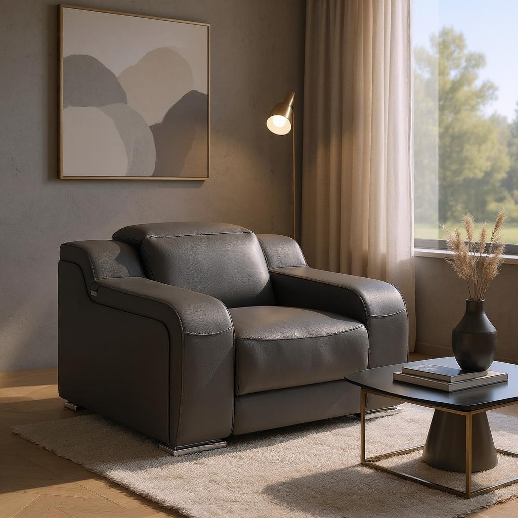 634542 41 in. Dark Gray Italian Leather Wall Hugger Recliner with USB
