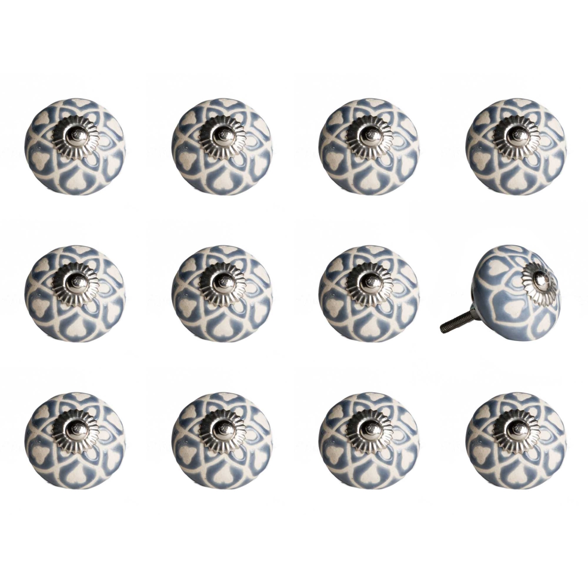 HomeRoots Gray/Cream/Silver Ceramic/Metal KNOB-IT 12 Pack KI1217