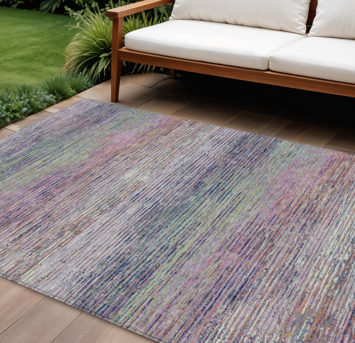 608459 9 x 12 ft. Blush Striped Washable Indoor & Outdoor Rectangle Area Rug
