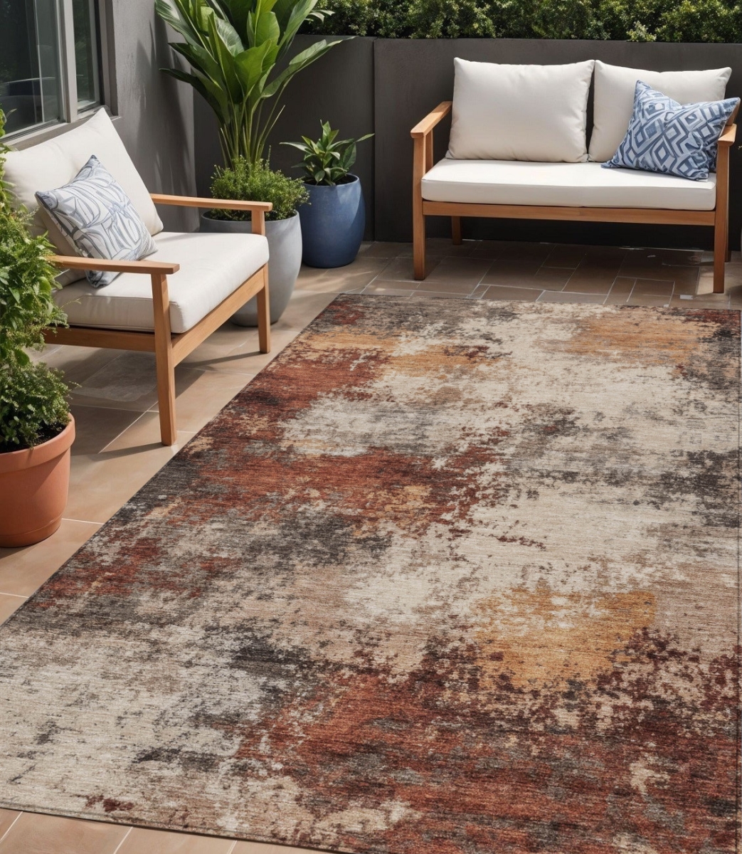 630628 5 x 8 ft. Rust & Beige Abstract Washable Indoor & Outdoor Rectangle Area Rug