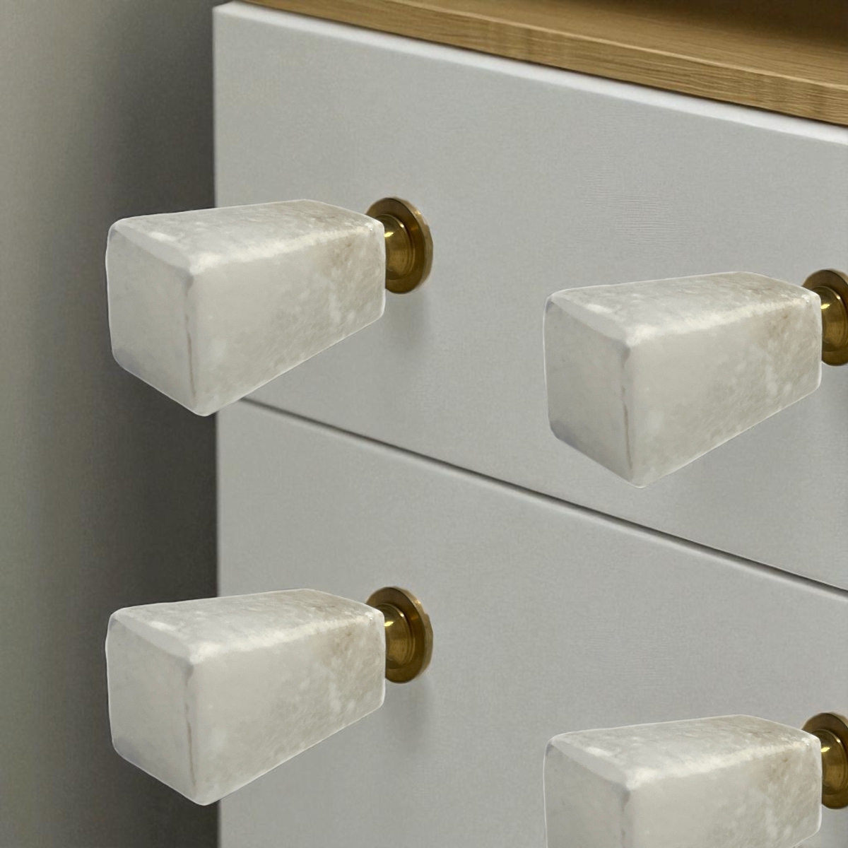 635783 White Stone Square Cylindrical Drawer Pull Knobs - Set of 6
