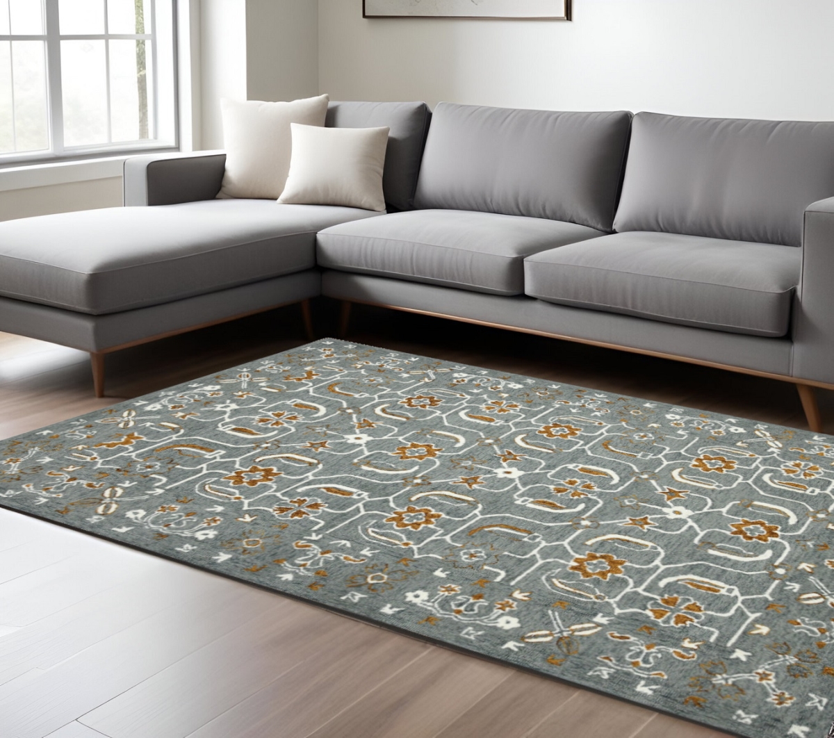 570410 9 x 13 ft. Orange Gray & Ivory Wool Floral Medallion Hand Hooked Rectangle Area Rug