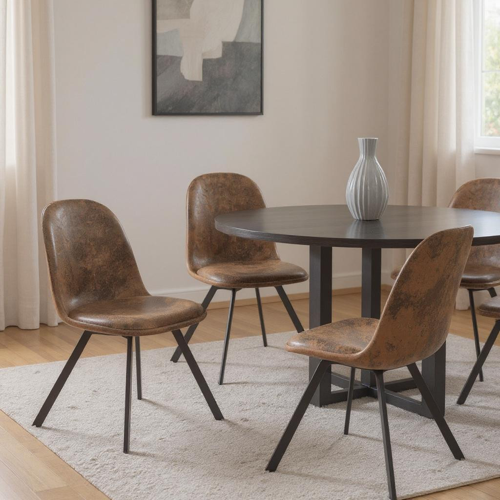 568010 Brown & Black Upholstered Suede Dining Side Chairs - Set of 4