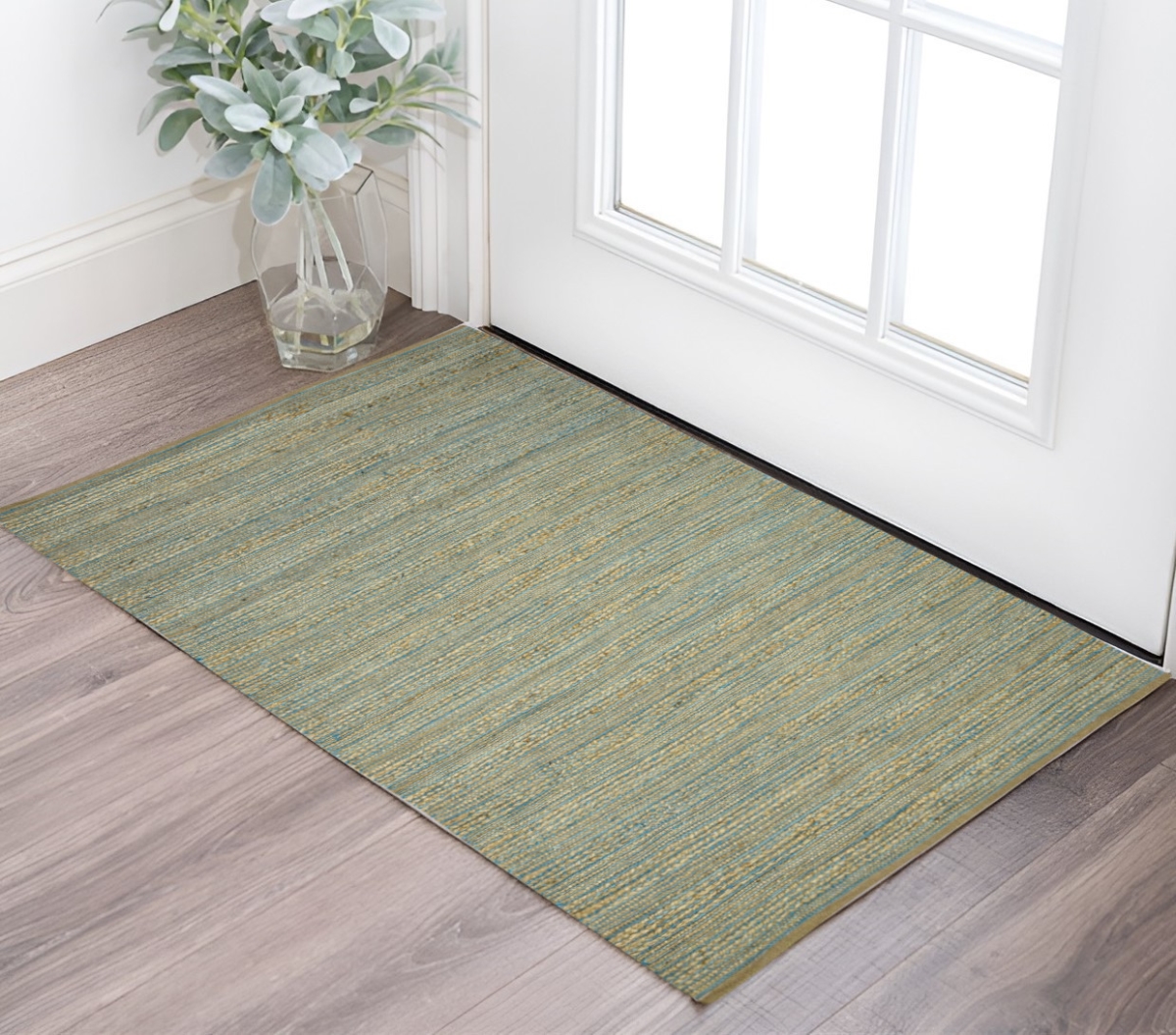 570444 3 x 5 ft. Aqua Beige & Brown Jute Striped Flatweave Handmade Rectangle Area Rug
