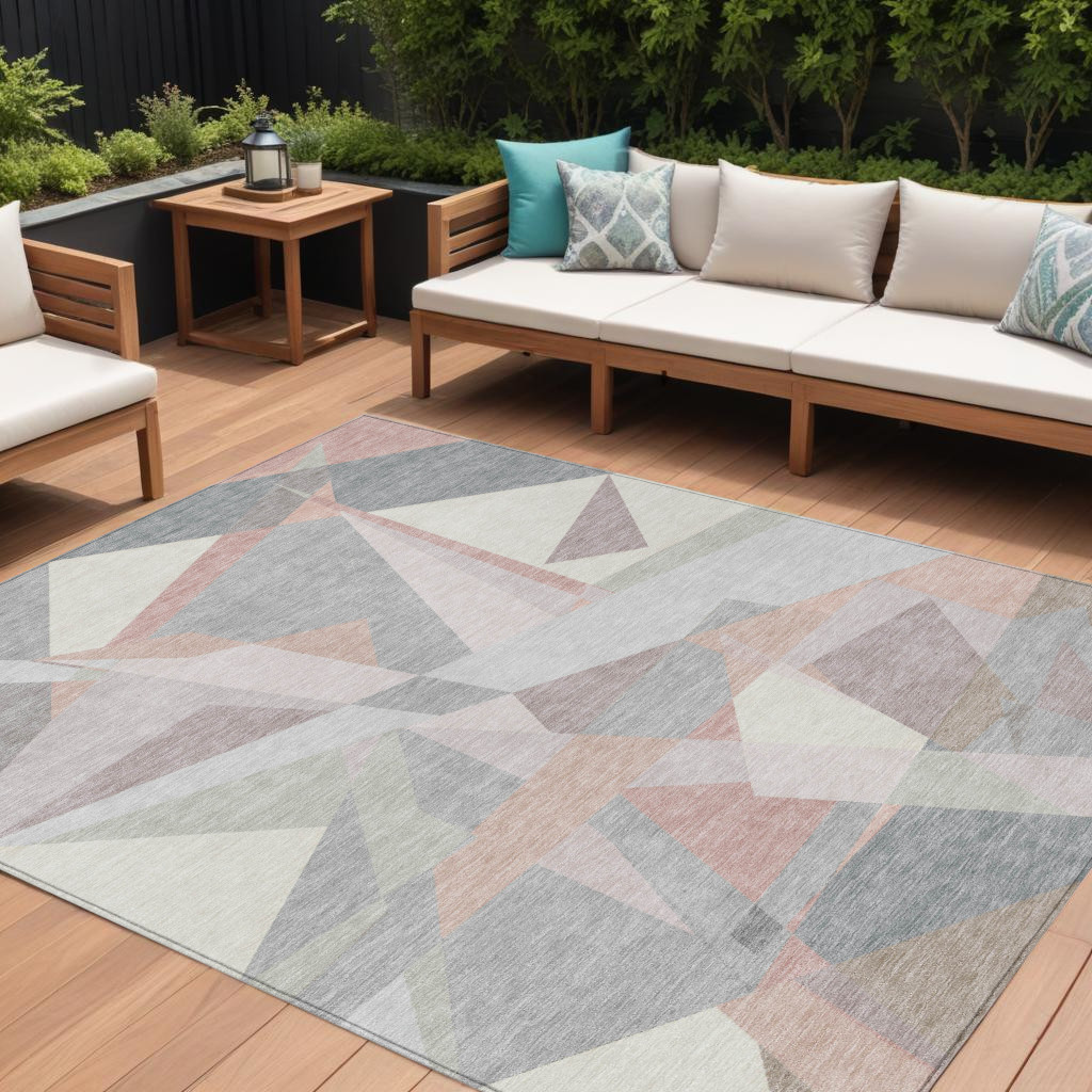616691 8 x 10 ft. Blush Ivory & Gray Geometric Washable Indoor & Outdoor Rectangle Area Rug