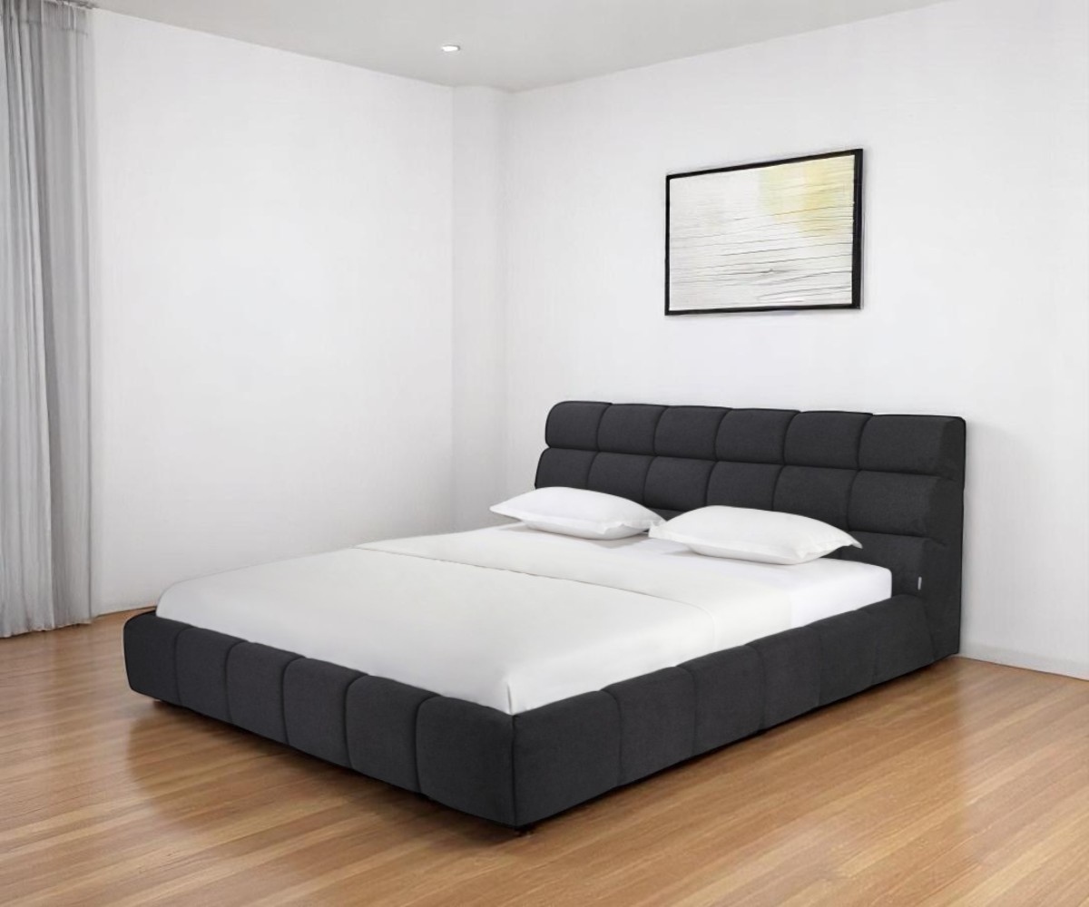 606417 Dark Gray Tufted Linen Blend Upholstered King Bed Frame