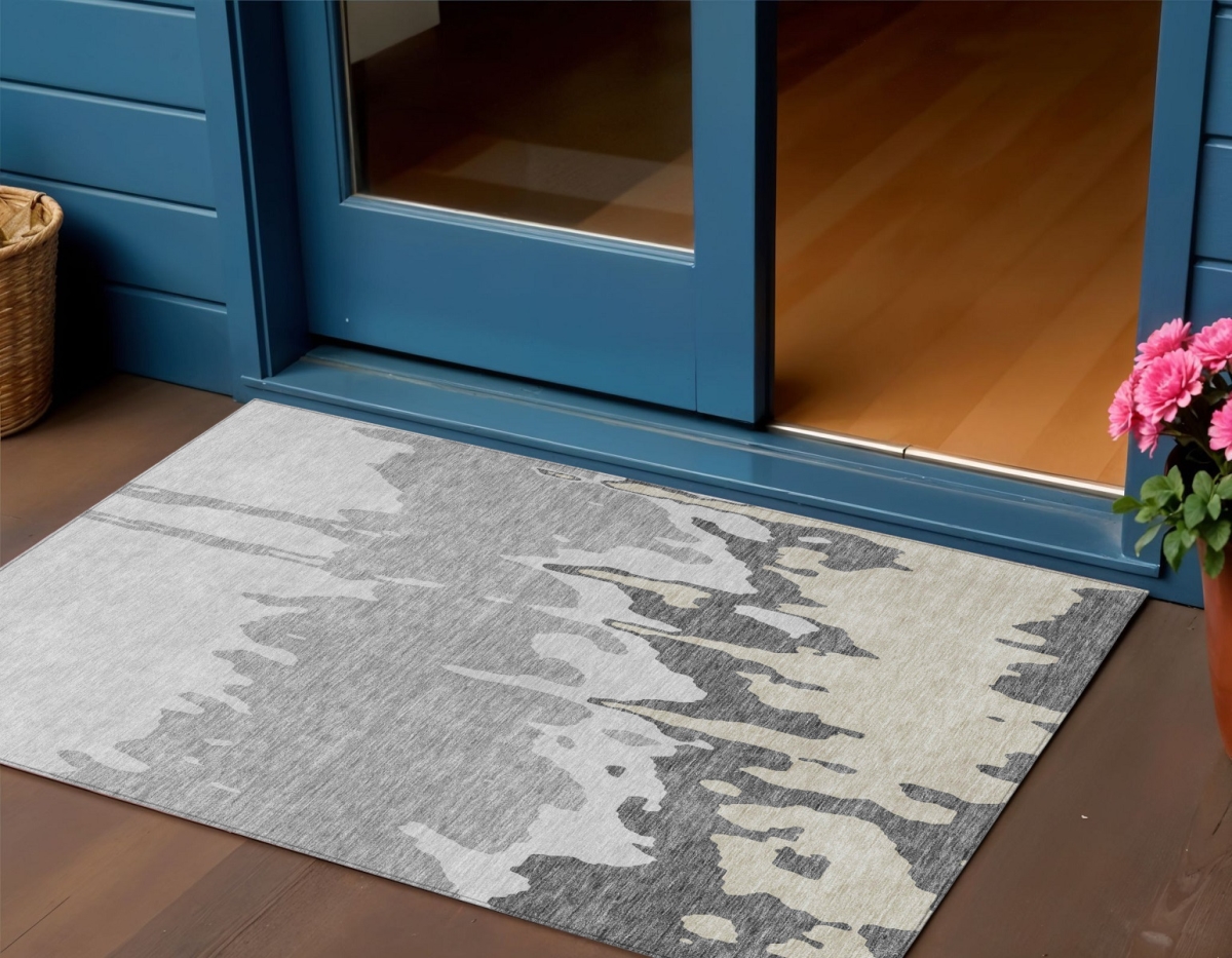 613626 3 x 5 ft. Gray & Silver Abstract Washable Indoor & Outdoor Rectangle Area Rug