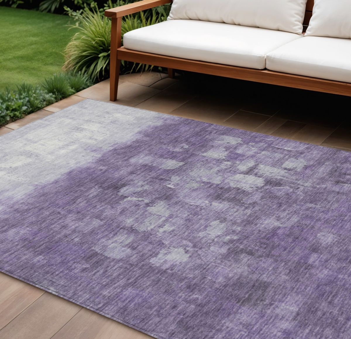 632094 10 x 14 ft. Purple & Silver Abstract Washable Indoor & Outdoor Rectangle Area Rug