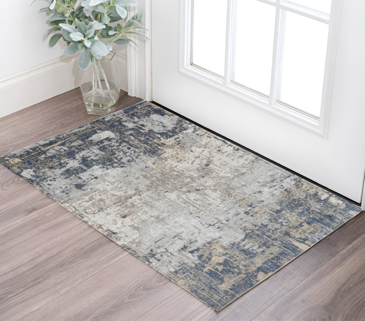 570869 2 x 3 ft. Beige Dark Blue & Gray Abstract Rectangle Area Rug