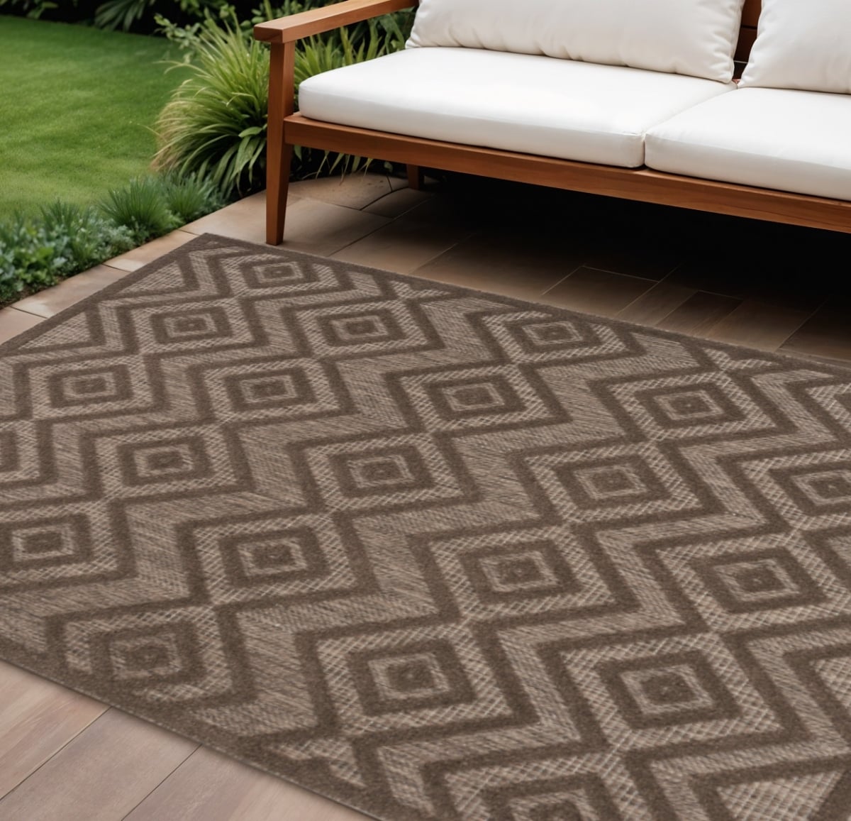 551109 8 x 10 ft. Dark Brown & Light Brown Geometric Indoor & Outdoor Rectangle Area Rug